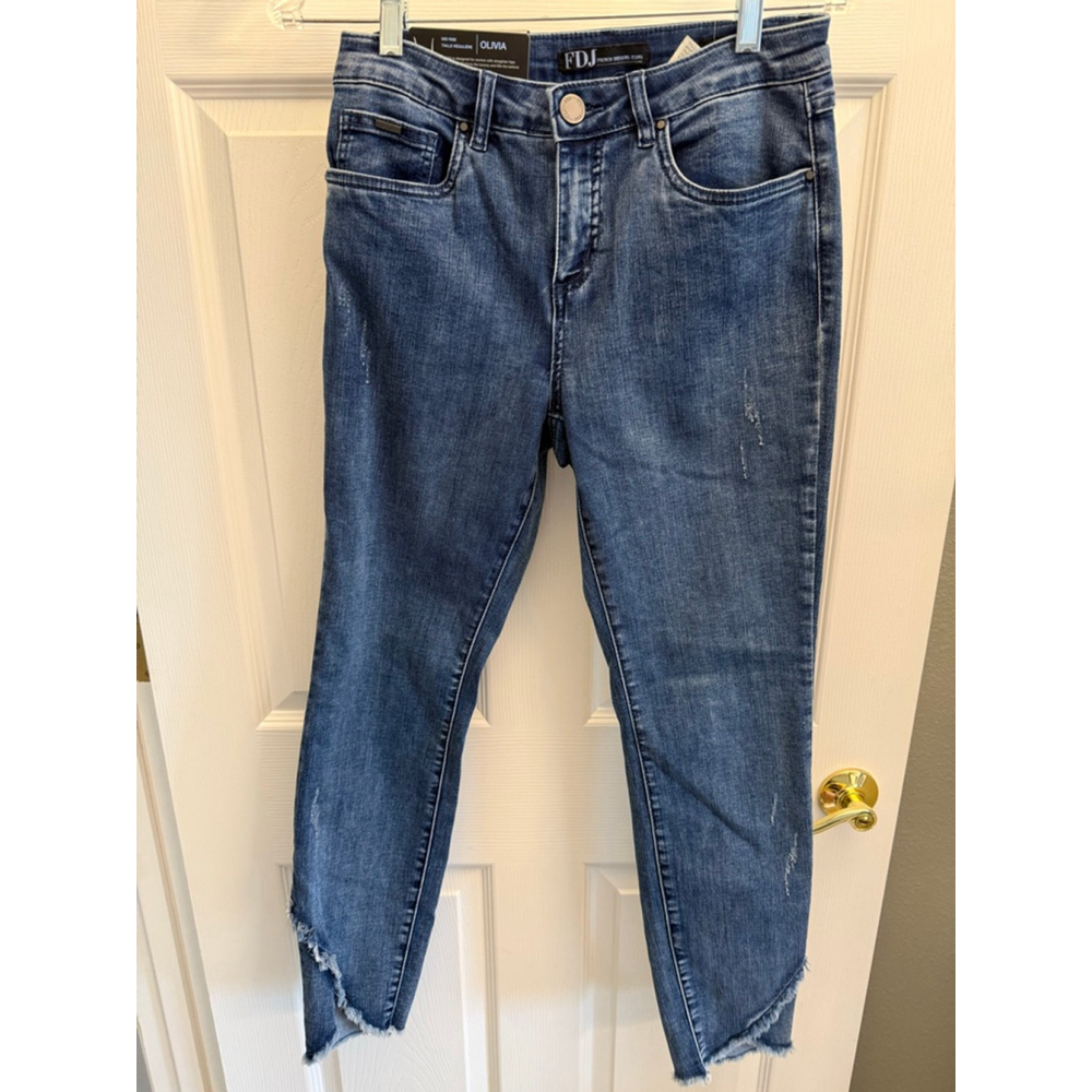 FDJ French Dressing Olivia mid-rise ankle jeans unique asymmetric raw hem 4 NWT